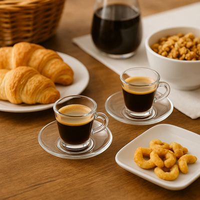 Jogo Xicaras Café c/ Pires Tradicional Vidro