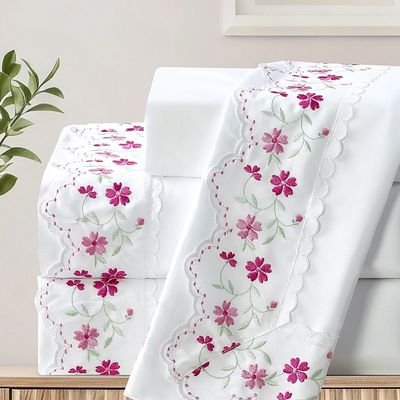 Jogo de Cama Lençol Queen Bordado Maximo 4 Peças - Branco A  - 100% Poliéster