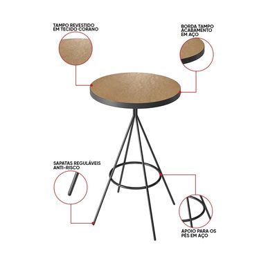 Mesa Bistrô Alta Redonda Cozinha Industrial Pé Aço Dhalia PU S02 - D'Rossi Preto