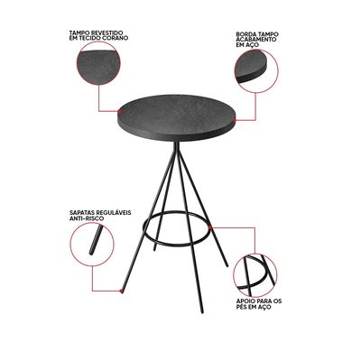 Mesa Bistrô Alta Redonda Cozinha Industrial Pé Aço Dhalia PU S02 - D'Rossi Preto
