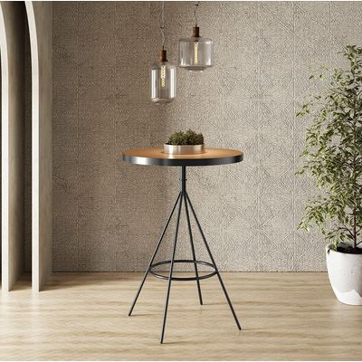 Mesa Bistrô Alta Redonda Cozinha Industrial Pé Aço Dhalia PU S02 - D'Rossi Preto