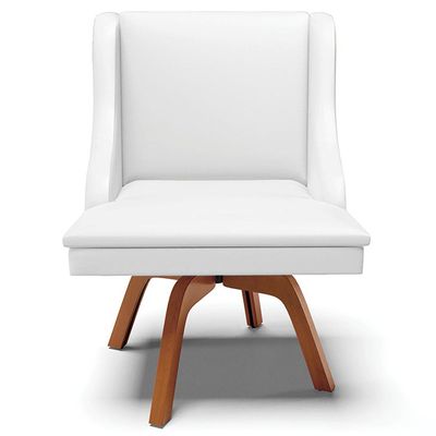 Kit 2 Cadeiras Decorativas Sala de Jantar Base Giratória de Madeira Firenze PU Branco Fosco/Natural G19 - Gran Belo