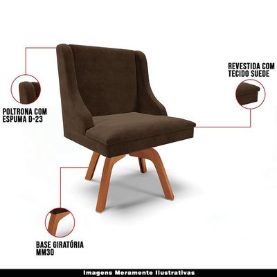 Kit 3 Cadeiras Decorativas Sala de Jantar Base Giratória de Madeira Firenze Suede Marrom/Natural G19 - Gran Belo