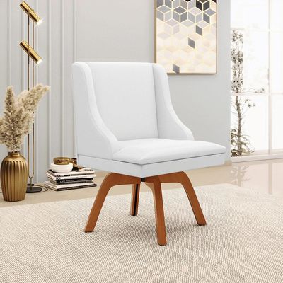 Kit 2 Cadeiras Decorativas Sala de Jantar Base Giratória de Madeira Firenze PU Branco Fosco/Natural G19 - Gran Belo