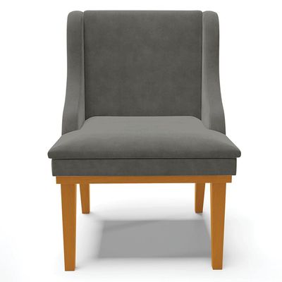 Kit 2 Cadeiras Decorativas Sala de Jantar Base Fixa de Madeira Firenze Suede Grafite/Castanho G19 - Gran Belo