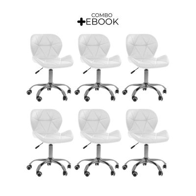 Kit 6 Cadeiras Office Eiffel Slim Ajustável Oficial Branco