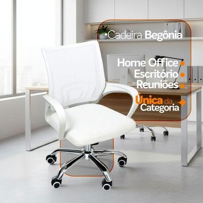 Kit 4 Cadeiras Escritório Oficial Begônia Ergonômico Branco