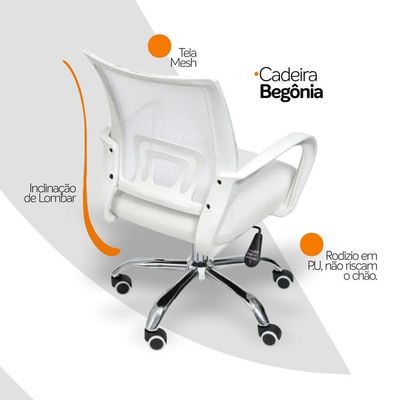 Kit 4 Cadeiras De Escritório Begonia Ergonômico Branco