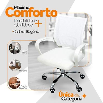 Kit 4 Cadeiras De Escritório Begonia Ergonômico Branco