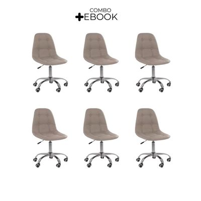 Kit 6 Cadeiras Office Eiffel Botonê Oficial Base Bege