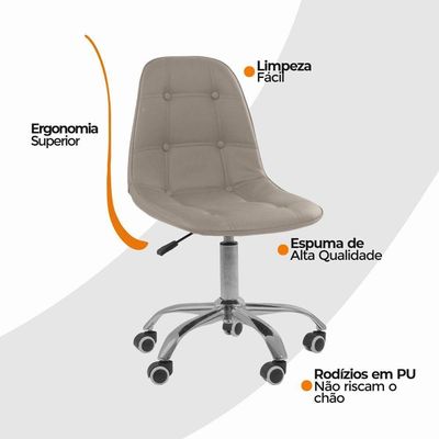 Kit 6 Cadeiras Office Eiffel Botonê Oficial Base Bege