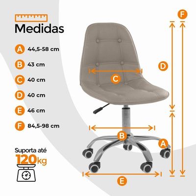 Kit 6 Cadeiras Office Eiffel Botonê Oficial Base Bege