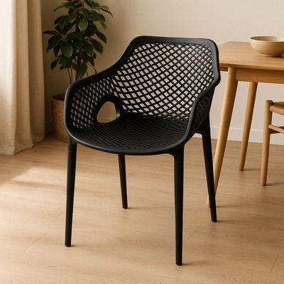 Kit 8 Cadeiras De Jantar Design Suits Com Braços Empilhável Em Polipropileno - Preto