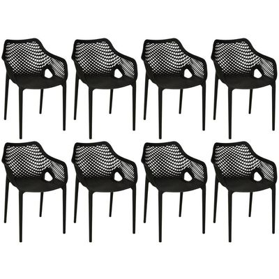 Kit 8 Cadeiras De Jantar Design Suits Com Braços Empilhável Em Polipropileno - Preto