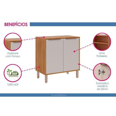 Balcão Cozinha P/ Cooktop Celeste C/ 2 Portas 80cm Cinamomo/off White - Mgm