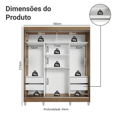 Guarda-roupa Casal Com Pés 3 Portas De Correr De Espelho Rustic Branco Reno Madesa