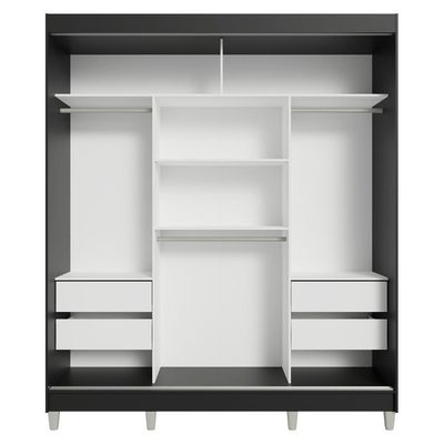 Guarda-roupa Casal Com Pés 3 Portas De Correr Com Espelho Preto Branco Reno Madesa