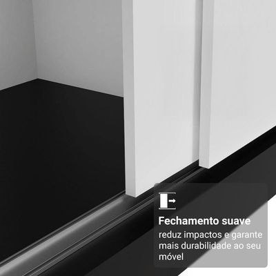 Guarda-roupa Casal Com Pés 3 Portas De Correr Com Espelhos Preto Branco Reno Madesa