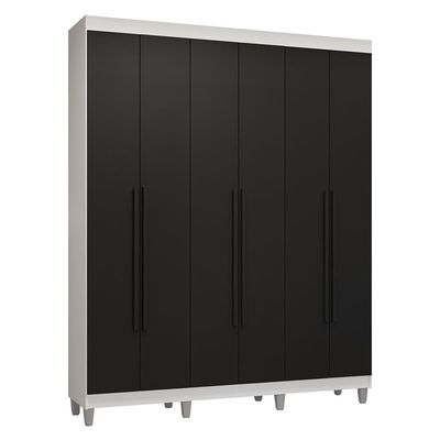Guarda-roupa Casal Com Pés 6 Portas Batentes Branco-preto-preto Venus Madesa