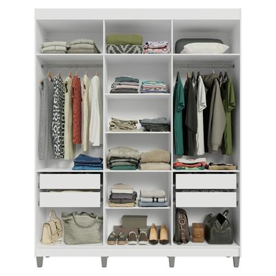 Guarda-roupa Casal Com Pés 6 Portas Batentes Com Espelho Branco-branco-rustic Saturno Madesa
