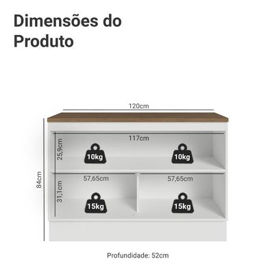Balcão De Cozinha 120 Cm 2 Portas Branco Tampo Rustic Vik Madesa Branco/rustic