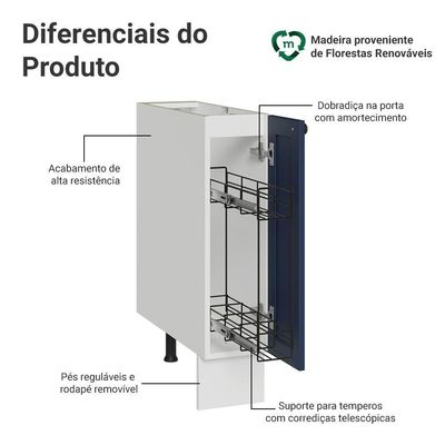 Balcão Porta-temperos 20 Cm 1 Porta (sem Tampo) Branco/azul Vik Madesa Branco/azul