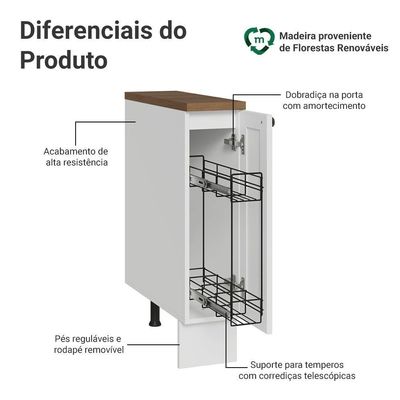 Balcão Porta-temperos 20 Cm 1 Porta Branco/tampo Rustic Vik Madesa
