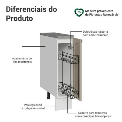 Balcão Porta-temperos 20 Cm 1 Porta (com Tampo) Branco-crema Vik Madesa Branco-crema