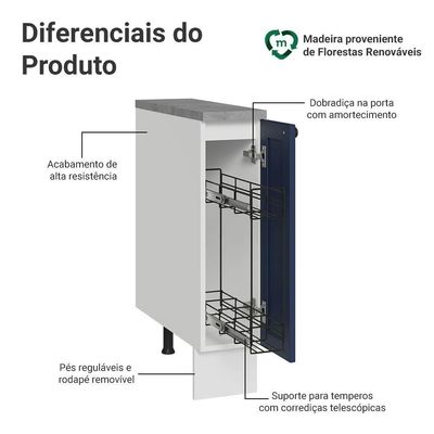 Balcão Porta-temperos 20 Cm 1 Porta Branco/azul Vik Madesa