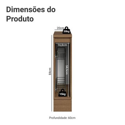 Balcão Porta-temperos 20cm 1 P C/ Tampo R/b Vel Lux Madesa Rustic/branco Veludo
