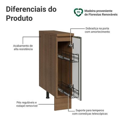Balcão Porta-temperos 20cm 1 P C/ Tampo R/b Vel Lux Madesa Rustic/branco Veludo