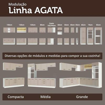 Armário De Cozinha Completa 190cm Com Cristaleira Agata Madesa Branco Crema