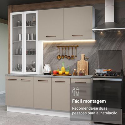 Armário De Cozinha Completa 190cm Com Cristaleira Agata Madesa Branco Crema