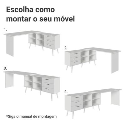Kit 2 Peças Com Escrivaninha Em L 3 Gavetas E Armário Multiuso Com Vidro Madesa Branco