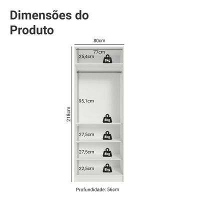 Guarda-roupa Modulado 2 Portas 4 Prateleiras 1 Cabideiro Branco Neo Madesa