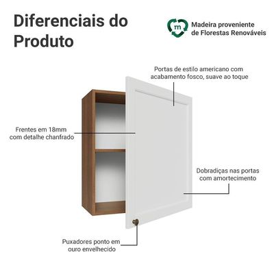 Armário Aéreo 60 Cm 1 Porta Vik Madesa Rustic/branco
