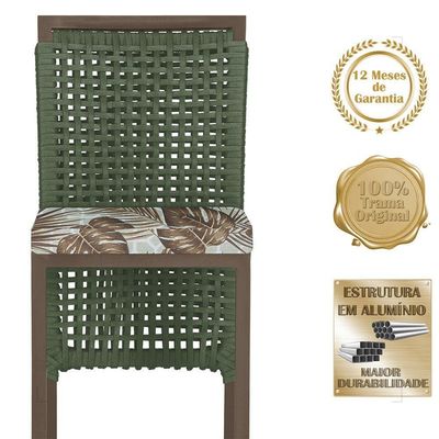 Mesa Bistrô E 2 Banquetas Roma Marrom Corda Estofado Trama Verde