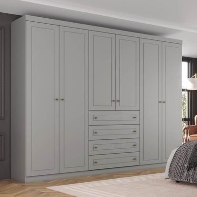 Guarda Roupa Casal 6 Portas 4 Gavetas Amy Casa 812 Cinza