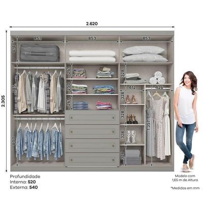 Guarda Roupa Casal 6 Portas 4 Gavetas Amy Casa 812 Cinza