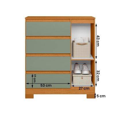 Cômoda Sapateira Olimpia Quarto Com 4 Gavetas E 1 Porta Cinamomo-salvia