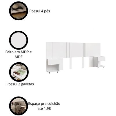Cabeceira Casal Para Cama Queen / King Com 2 Mesas Branco Sleep Movelove Branco