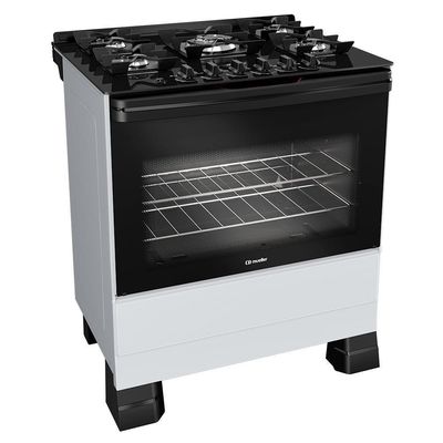 Fogão Mueller 5 Bocas Branco Com Mesa De Vidro E Tripla Chama MFV5BF