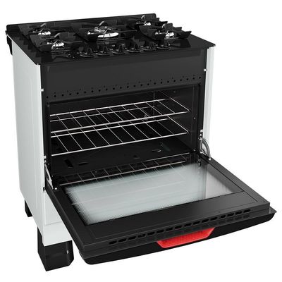 Fogão Mueller 5 Bocas Branco Com Mesa De Vidro E Tripla Chama MFV5BF