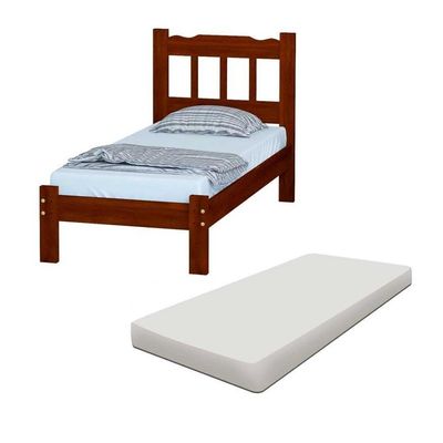 Cama Com Colchão Solteiro Madeira Maciça Reforçada