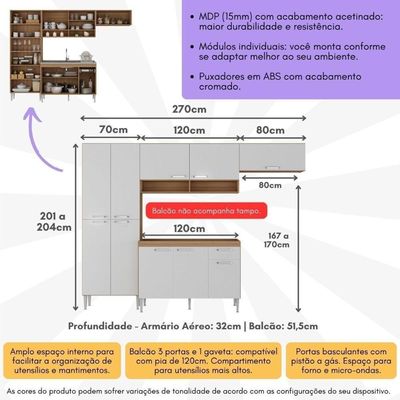 Armário Compacto c/ Armário e Balcão Paris Multimóveis