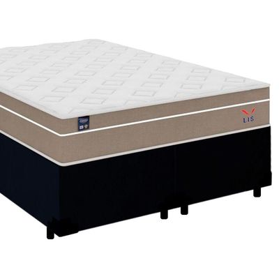 Cama Box Casal Bipartido Suede + Colchão Lis Molas Ensacadas Plumatex Preto 138cm - Suporta Até 120 Kg Por Pessoa