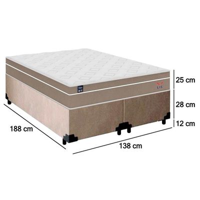 Cama Box Casal Bipartido Suede + Colchão Lis Molas Ensacadas Plumatex 138x188x64cm Cor:bege
