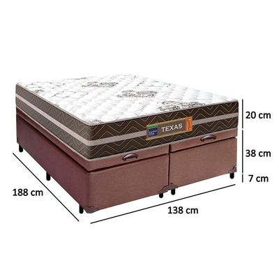 Cama Box Baú Casal Bipartido Sintético + Colchão Molas Ensacadas Texas Prime Colchões 138x188x67cm Marrom