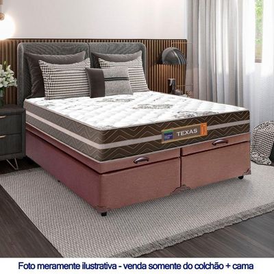 Cama Box Baú Casal Bipartido Sintético + Colchão Molas Ensacadas Texas Prime Colchões 138x188x67cm Marrom