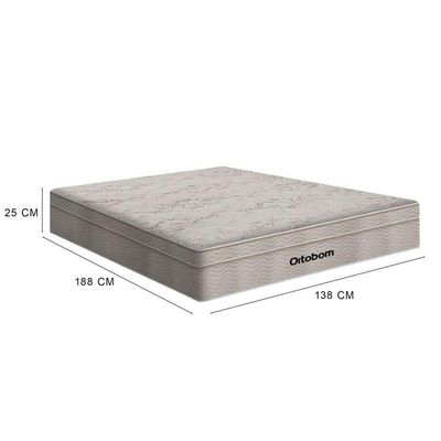Cama Box Baú Casal 138 Tecido Sintético Preto Com Colchão Ortobom Airtech Spring Pocket D26 Bege 70x138x188